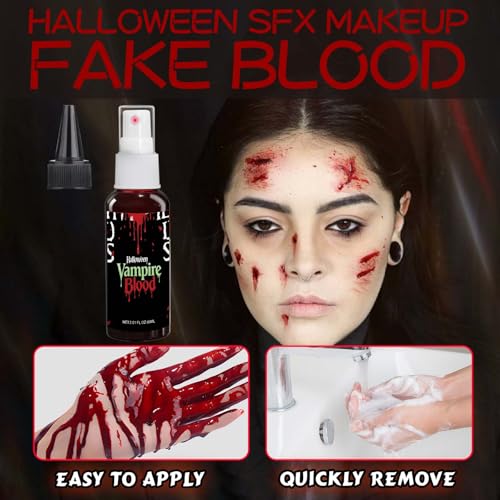 Fake Blood Spray 2.01Oz for Halloween Cosplay & Special Effects, Washable