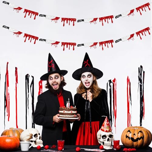 Halloween Blood Drip Banner Garland with Glitter Knife - Red Silver Black Variation