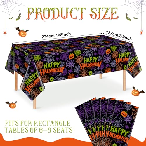 6pcs Halloween Spider Web Plastic Tablecloths - Disposable Rectangular Ghost Table Covers for Party Decorations 54x108in - Variation of 6