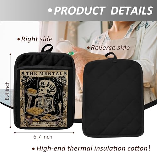 Gothic Skeleton Pot Holders with Pockets - Color B Heat-Resistant Oven Mitts for Kitchen Baking & Cooking