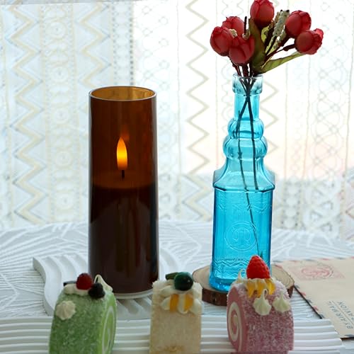 6-Pack Flameless LED Candles with Remote & Timer - Brown Acrylic, 2x6 Inches