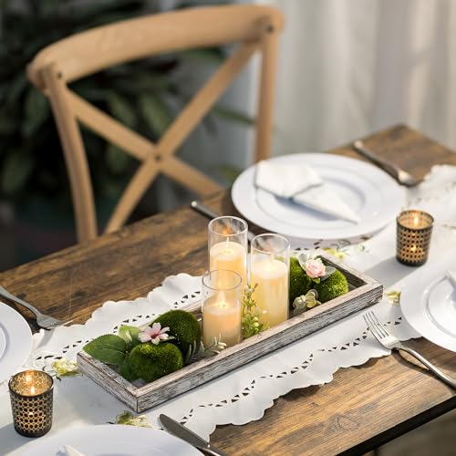 Whitewashed Rustic Wooden Candle Tray - 17-Inch Farmhouse Decor Centerpiece