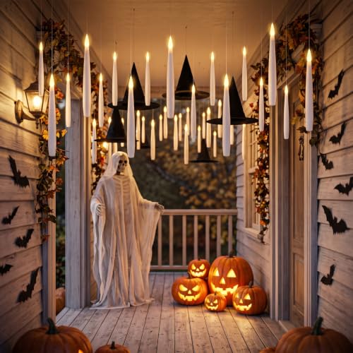 Halloween Flameless Floating Candles Set with Wand Remote & Witch Hats
