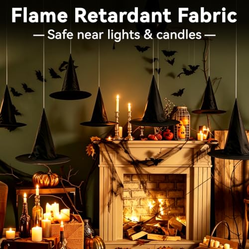 Halloween Witch Hats Hanging Decor Set - 24 Black Flame-Retardant Costumes