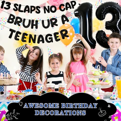 Black 13th Birthday Decorations for Boys Balloon Banner & Number 13 Foil Balloon