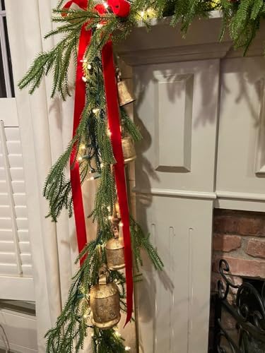 Rustic Iron Wind Chime with 5 Bells - Indoor & Outdoor Christmas Decor, 29 Inch Rope