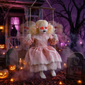 Halloween Animatronic Hanging Girl Decor - Lighted Eyes, Creepy Sounds, Indoor & Outdoor