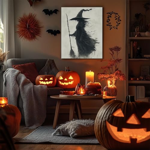 Halloween Witch Wall Art Canvas - Forest Witchy Decor for Bedroom & Party - 11x14 Inch - Variation of Witch-02