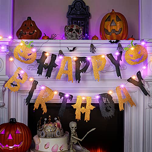 Halloween Birthday Banner with 8-Mode String Lights – Halloween Party Decor