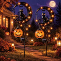 Halloween Solar Garden Stake Lights - Black Cat & Pumpkin Moon Outdoor Decor - Style B, 2 Pack