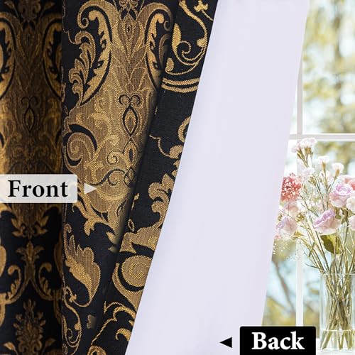 Black Damask Curtain Set - 2 Panels 42x63 Inches with Lining, Elegant Bedroom Drapes - Variation of THIS listing