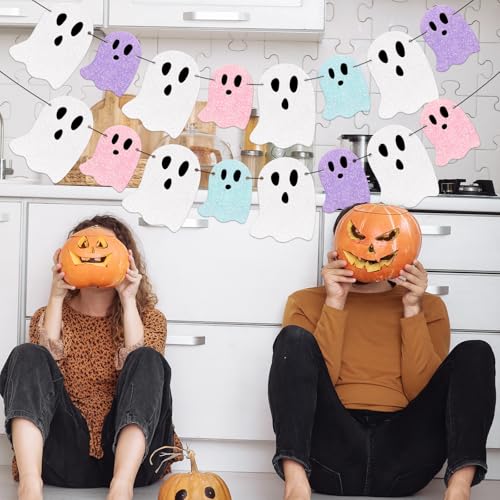 Halloween Ghost Garland Decorations - Pastel Ghost Banners for Parties & Photo Booths