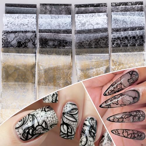 Nail Transfer Foil Set - 20 Sheets with Black, White, Gold Variations