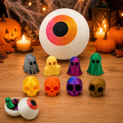 Halloween Glow-in-the-Dark Eyeball and Mini Ghosts & Skulls Figurines Set