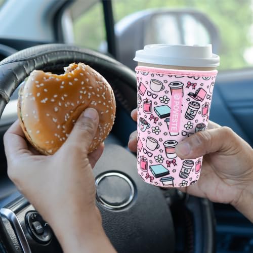 Large 32oz Neoprene Insulator Sleeve for Iced Coffee & Cold Drinks - Halloween Bow Design