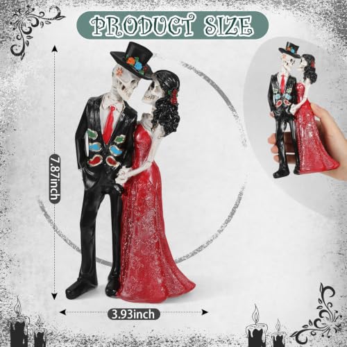 Day of the Dead Skeleton Couple Figurines - Red Dress, Gothic Halloween Decor