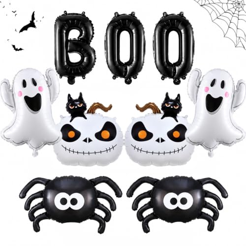Halloween Foil Balloon Set - Ghost Spider Boo and Pumpkin Decorations, 9 Pieces