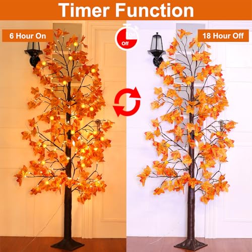 6 Ft Prelit Fall Maple Tree with 135 LED Lights, Timer & Remote Control - Indoor Outdoor Decor