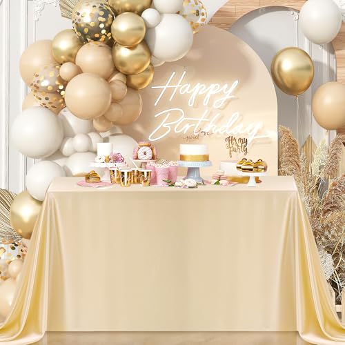 Champagne Satin Tablecloth 90x132 Inch 2 Pack - Elegant Wedding & Party Decor