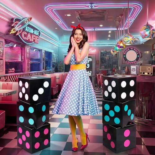 Large 50s Sock Hop Dice Boxes - Classic Colors, 11.8 Inch Party Decor Set — Classic
