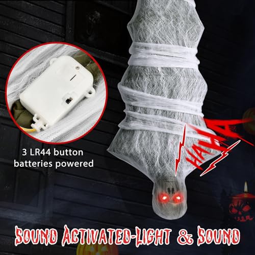 72 Inch Halloween Hanging Corpse Prop with LED Lighted Eyes & Spooky Sound Effects