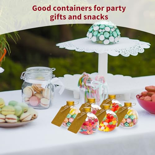 Plastic Potion Bottles Set - 25 Spherical 6oz Ball-Shaped DIY Craft Jars with Gold Caps