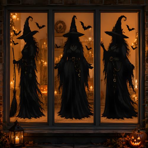 Black Witch Window Clings for Halloween Party Decor - Spooky Silhouettes