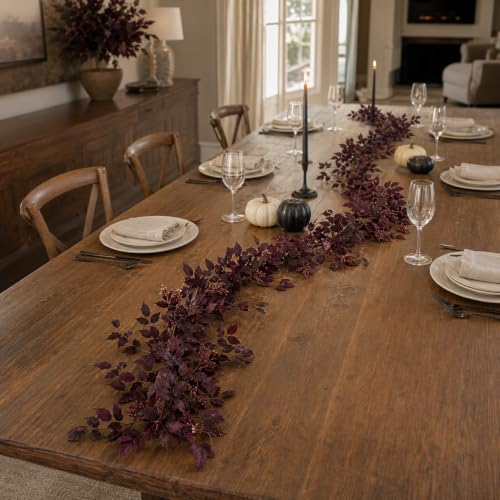 12Ft Fall Garland with Realistic Purple Leaves for Fireplace Mantel Indoor Outdoor Decor - Variation of THIS listing