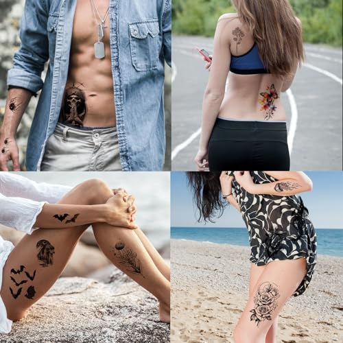 Halloween Black Scary Animal Temporary Tattoos Set - Wolf, Lion, Tiger, Skeleton, Skull, 102 Sheets