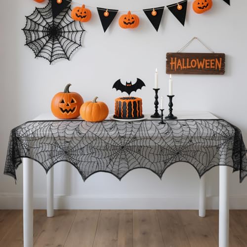 Halloween Fireplace Mantle Scarf Cover Black 96x18 Inch Decor