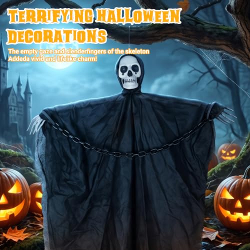 Halloween Hanging Ghosts with Chains - Chain Style Grim Reaper Decorations, 3 Pack