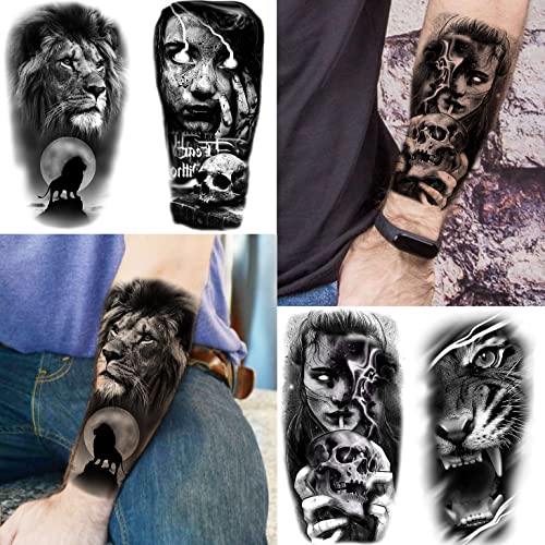 Temporary Tattoos for Men Women 70 Sheets Realistic Wolf Tiger Lion Black Animals Variation