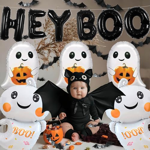 Halloween Balloon Set Hey Boo - 23Pcs Ghost Bat Foil Balloons Party Decorations