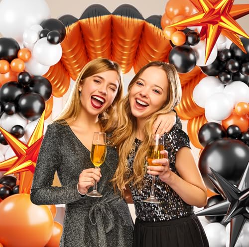 Orange and Black Balloon Wall Backdrop with Square Balloon Arch Kit - 152pcs