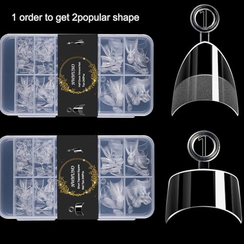 480Pcs Short Almond & Tapered Square Nail Tips Set - False Nails for Manicure