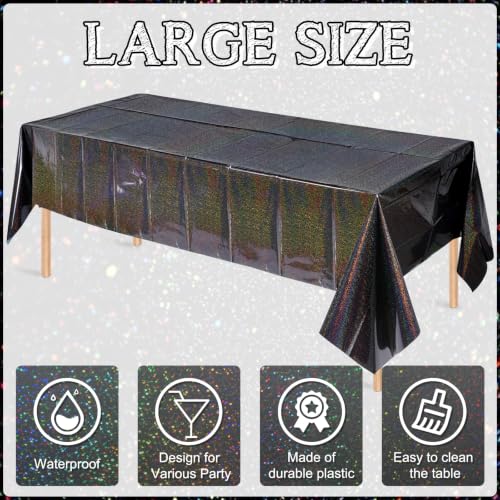 Black Iridescent Plastic Tablecloths - 6 Pack, 54x108 Inch Rectangular Party Covers