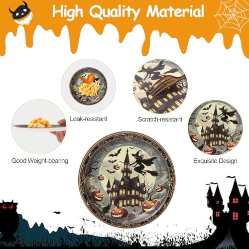 Gold Halloween Party Supplies Set for 25 Guests - Disposable Plates Forks Napkins