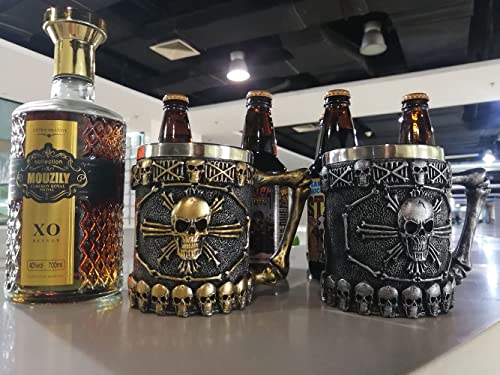 Classic Silver Viking Skull Mug - Pirate Drinkware, 14oz Stainless Steel Coffee & Beer Cup