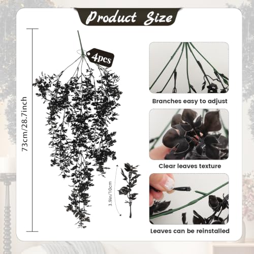 Black Faux Monstera Vines - Hanging Decor for Halloween & Outdoor 4 Pack