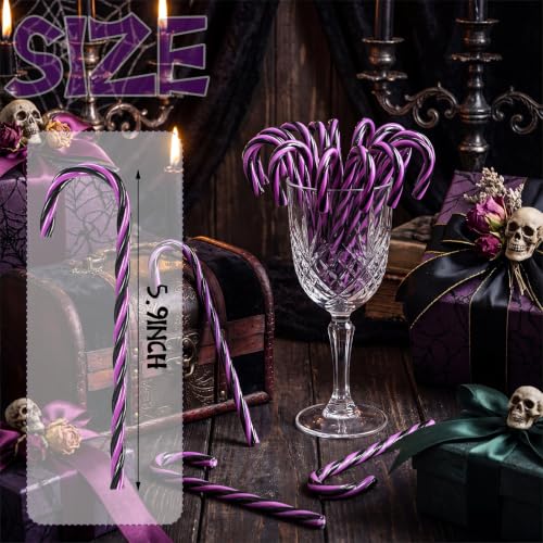 Halloween Candy Cane Ornaments Set - Black & Purple Plastic Decorations, 25 Pieces - Halloween 25