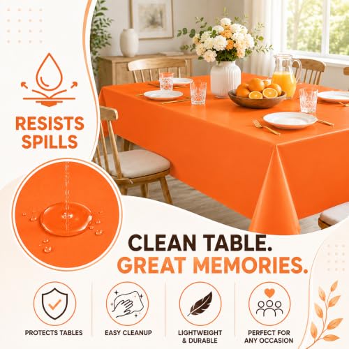 Orange Disposable Table Covers 2 Pack 54x108 Inches for Fall Parties - Variation: Orange / 2 Pack