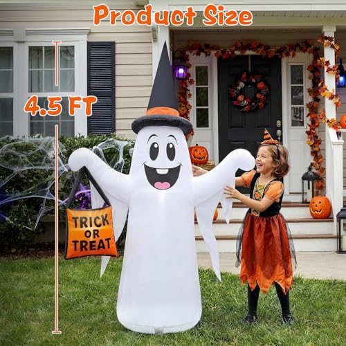 Halloween Inflatable Ghost Decoration with Magic Hat - 4.5FT Outdoor Yard Decor