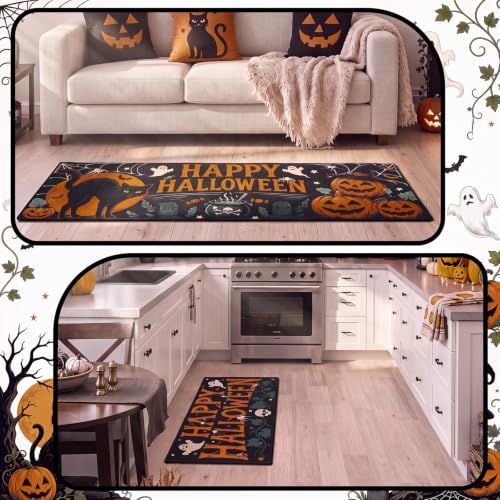 Halloween Theme 3-Piece Funny Horror Bathroom Rug Set - Ghosts, Pumpkins, Black Cats