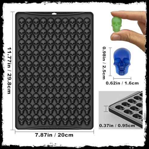 Mini Skull Silicone Mold - Black Halloween Skull Candy & Chocolate Mold, 100 Cavities