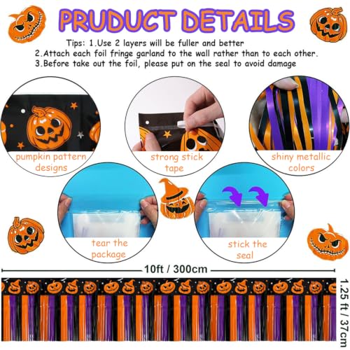 Halloween Banner Decorations with Pumpkin Foil Fringe Tinsel Streamers - 4 Pack