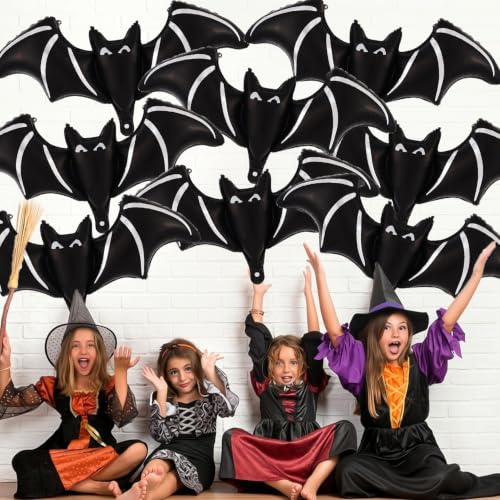 Halloween Bat Balloons Set - 8 Giant Black Foil Bats Party Decorations