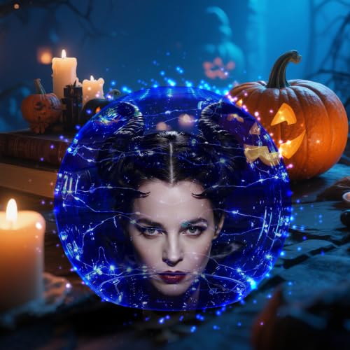 14-Inch Clear Acrylic Globe Helmet with Blue LED Lights for Halloween Decorations and Haunted House Props