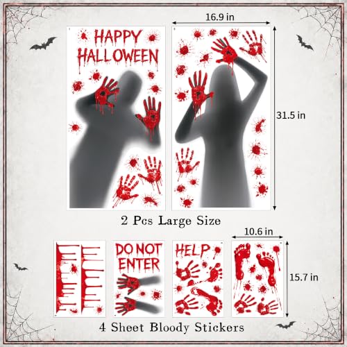 Halloween Bloody Window Clings Decorations - 6 Sheets Scary Stickers