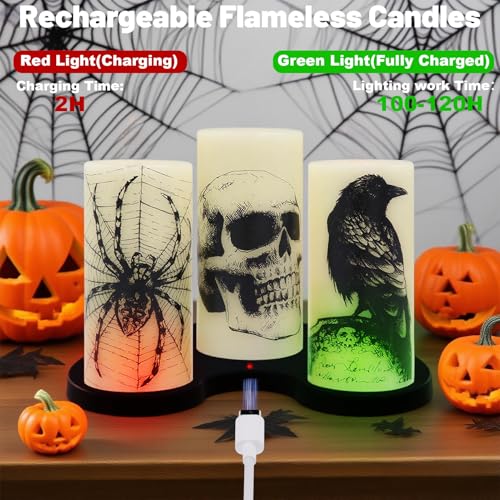 2-Skull Rechargeable Halloween Flameless Candles with Remote & Timer