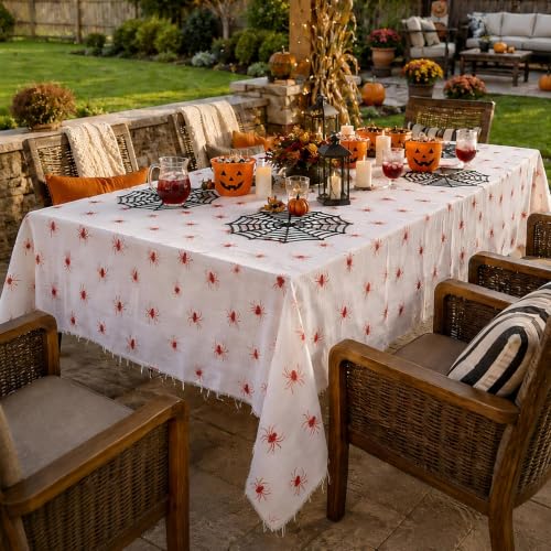 Halloween Skeleton Tablecloth 84.6 x 108.3 Inches Creepy Skeleton Print Cover for Party & Decorations